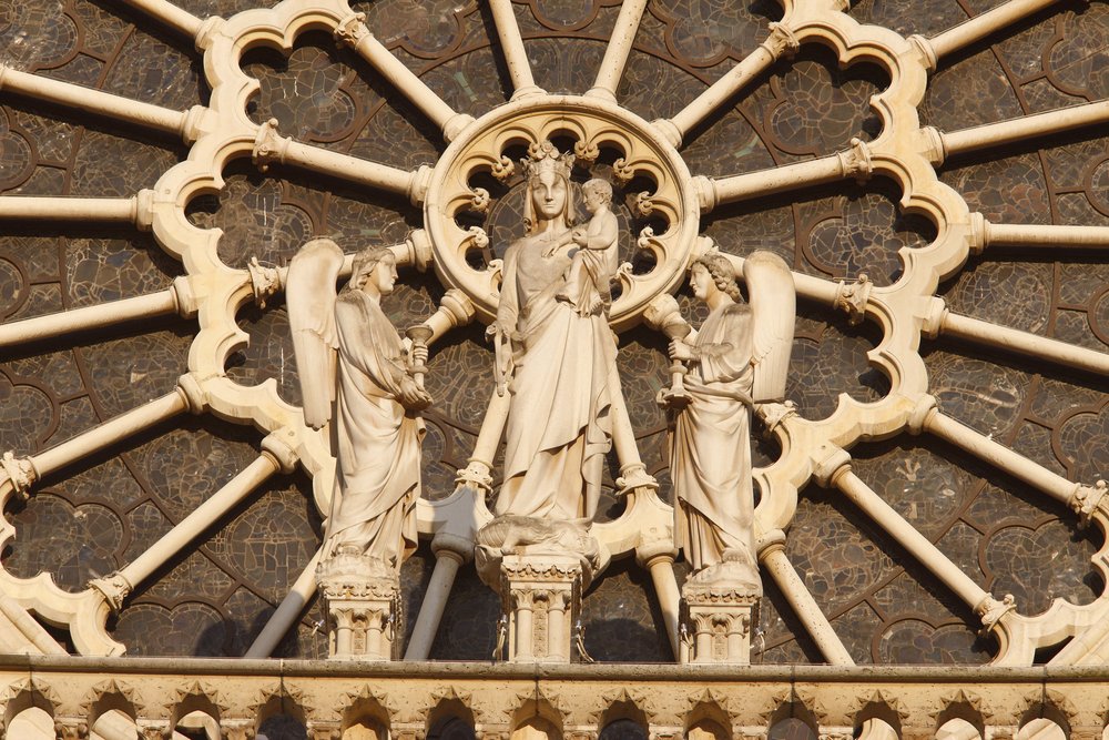 Paris Notre Dame Cathedral west wing: Virgin and Child and Angels ...