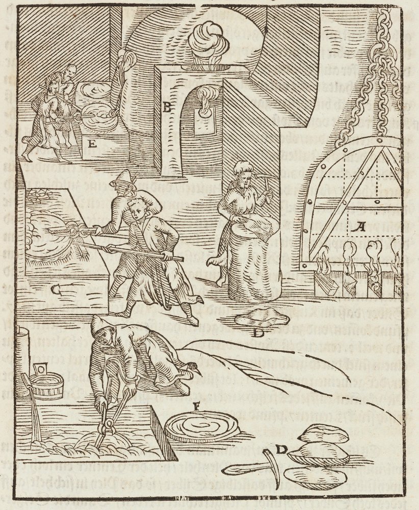 Drying of Purified Copper after Silver Ore Extraction - Engraving from ...