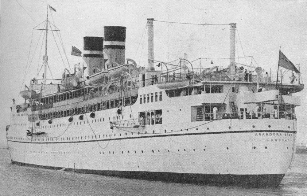 The Arandora Star at the start of a peace time voyage