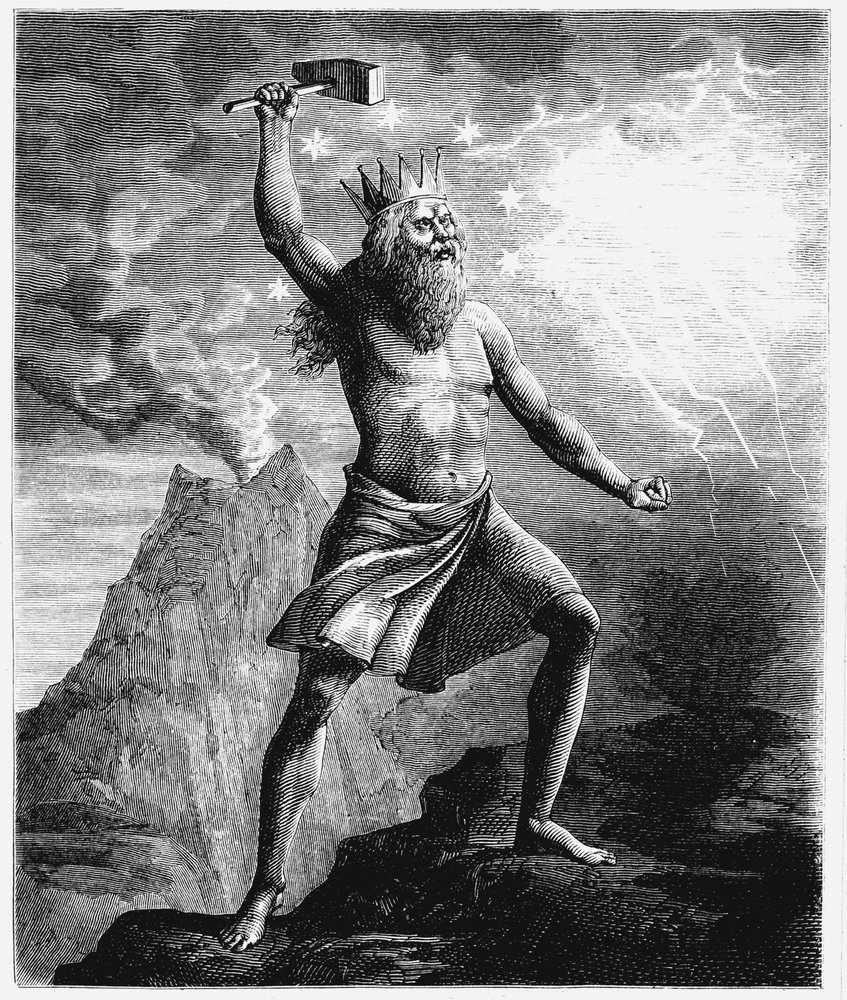 Thor, God of Thunder in the Scandinavian Pantheon, Wielding His Hammer