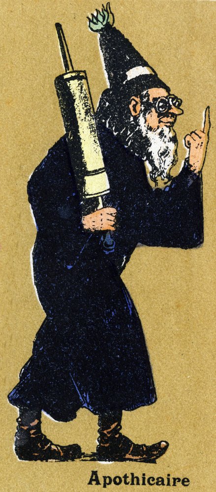 Apothecary with a clystere. Illustrated alphabet. Imageries reunited in Jarville-Nancy, beginning of the 20th century by Unbekannt