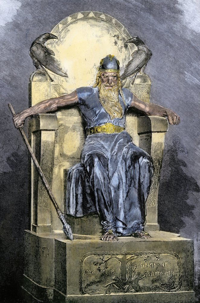Nordic mythology: depiction of the deity Wotan (Odin). Colour engraving of the 19th century. by Unbekannter Künstler
