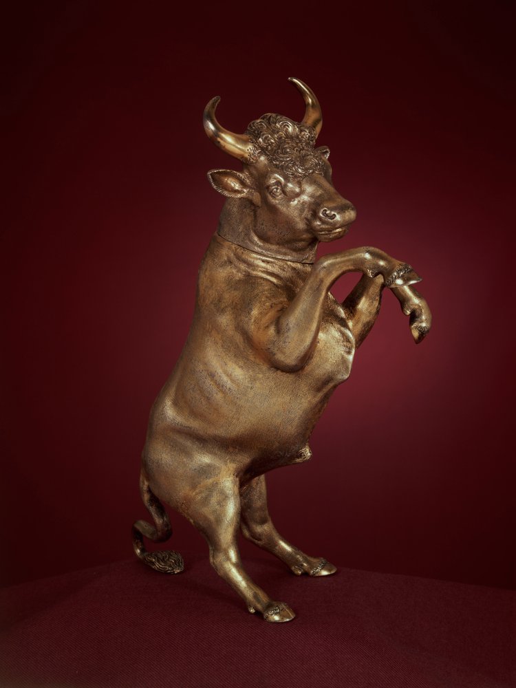 Silver-Gilt Model of a Rearing Bull by Hans Keller