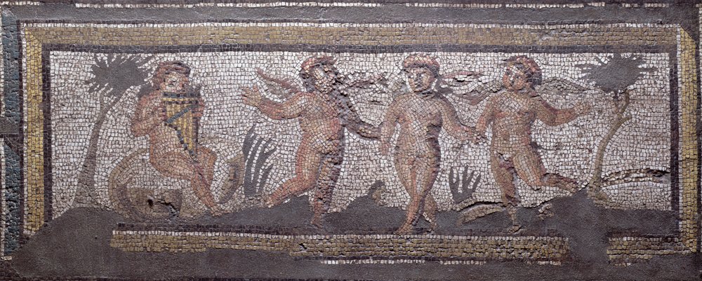 Three Dancing Putti Accompanied by One Playing the Pan Pipes, Border ...