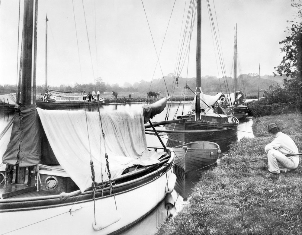 Yachts and River Craft at Wroxham Broad. Norfolk Broads