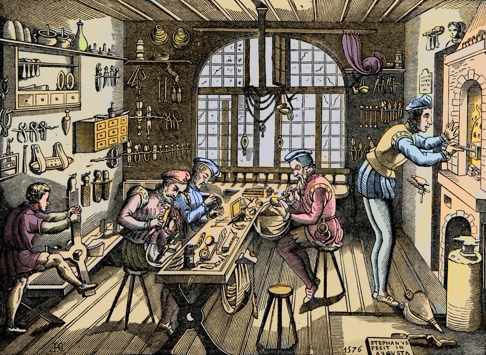 A goldsmith's workshop by Unknown artist: Fine art print