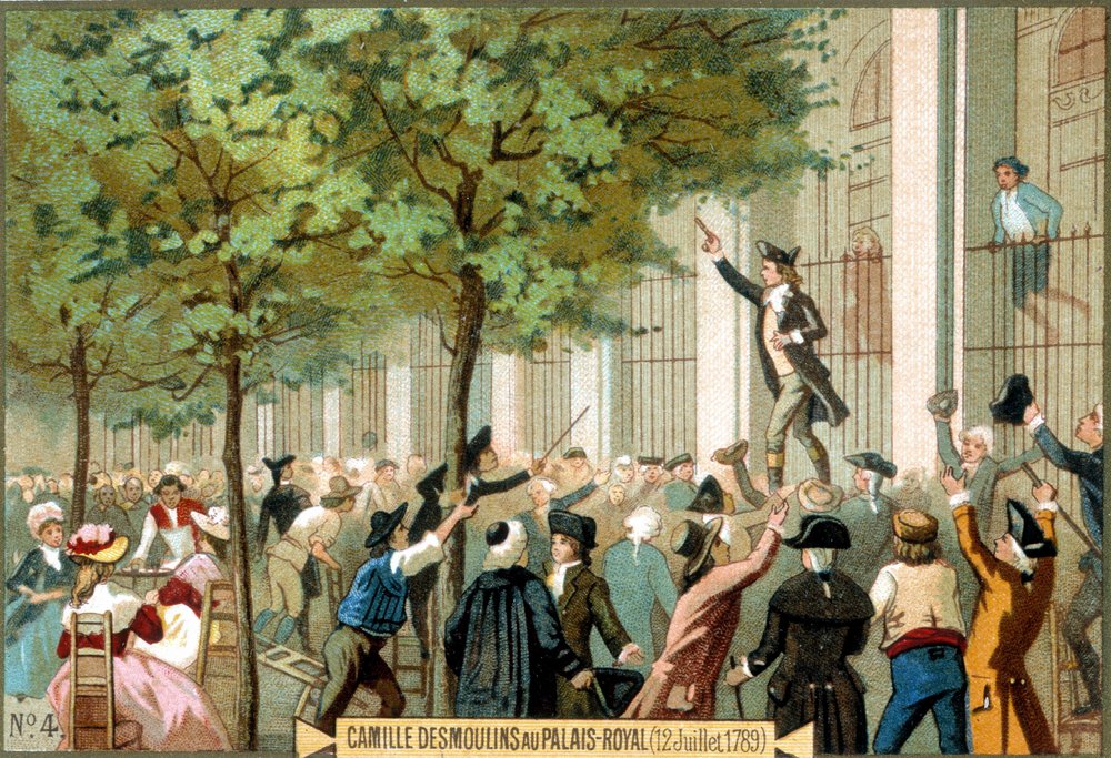Camille Desmoulins at the Palais Royal (12/07/1789). Chromolithography 19th century - French Revolution/Camille Desmoulins calls for a storm on the Bastille, Paris by Unknown artist