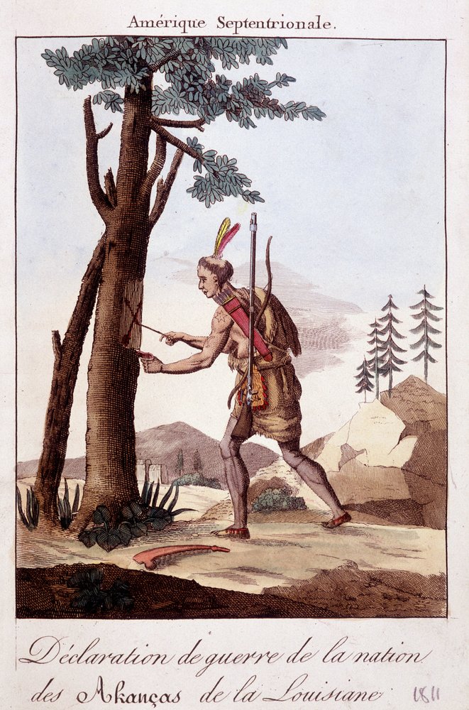 Ceremony of the declaration of war among the Akancas Indians of Louisiana - engraving by Unknown artist