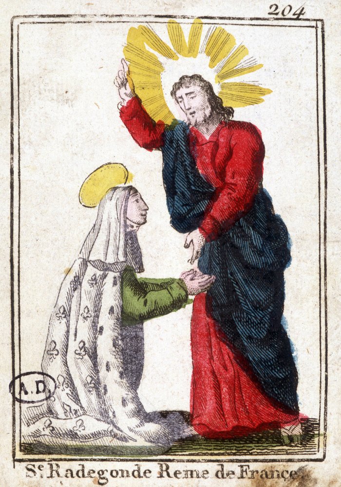 Christ and Saint Radegonde (ca. 520-587), Queen of France, wife of ...