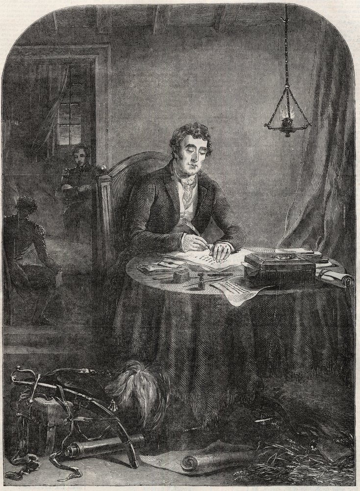 Duke of Wellington writing dispatch after Waterloo, June 19 1815 ...