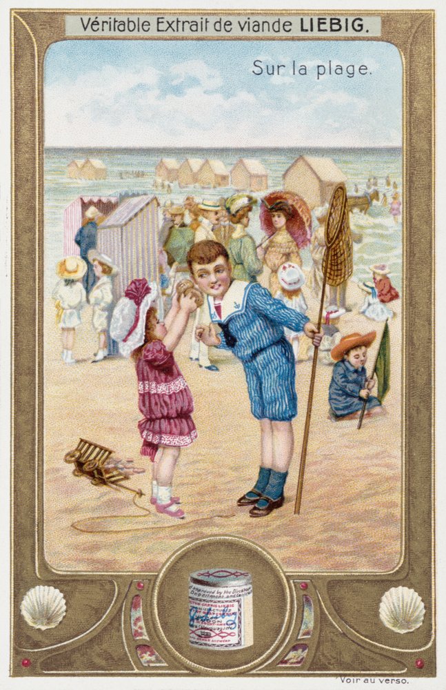 Leibig Card Depicting French Children on the Beach, 1890