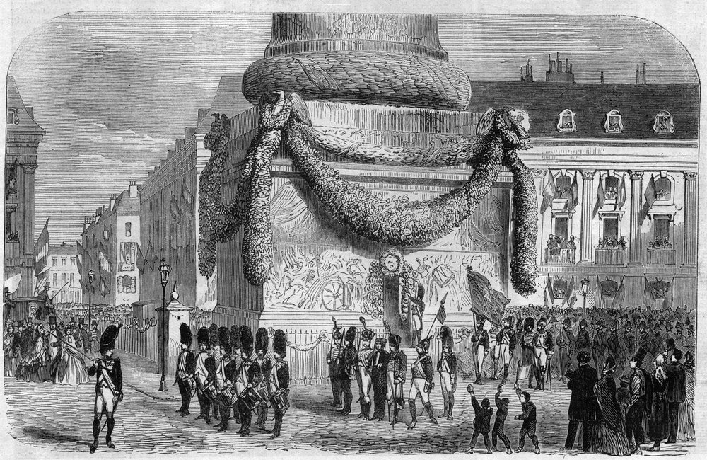 Morning of the national fête of 15 August 1864 at the foot of the column in Place Vendôme in Paris. Engraving in 