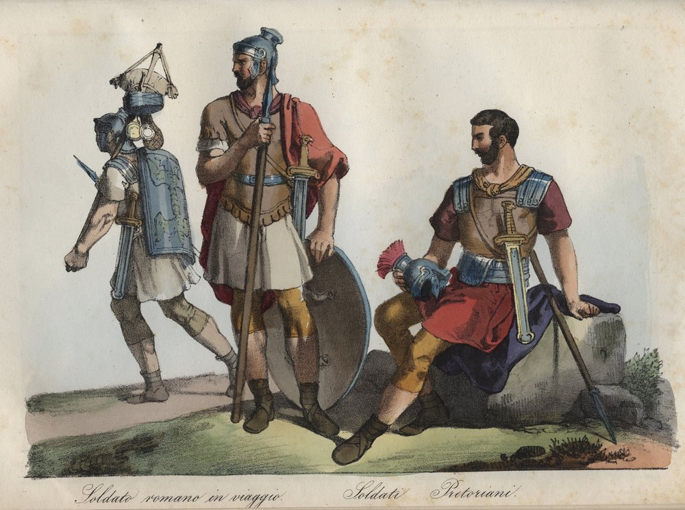 Roman Soldiers and Praetorian Guard - engraving from 'Usi e Costumi di ...