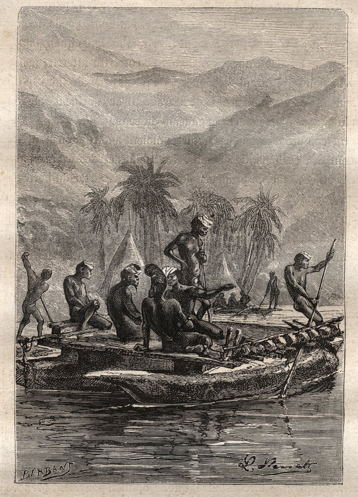 Second voyage (1772-1775) of Captain James Cook (1728-1779): the natives had enough confidence to approach and exchange (New Caledonia) - illustration taken from 