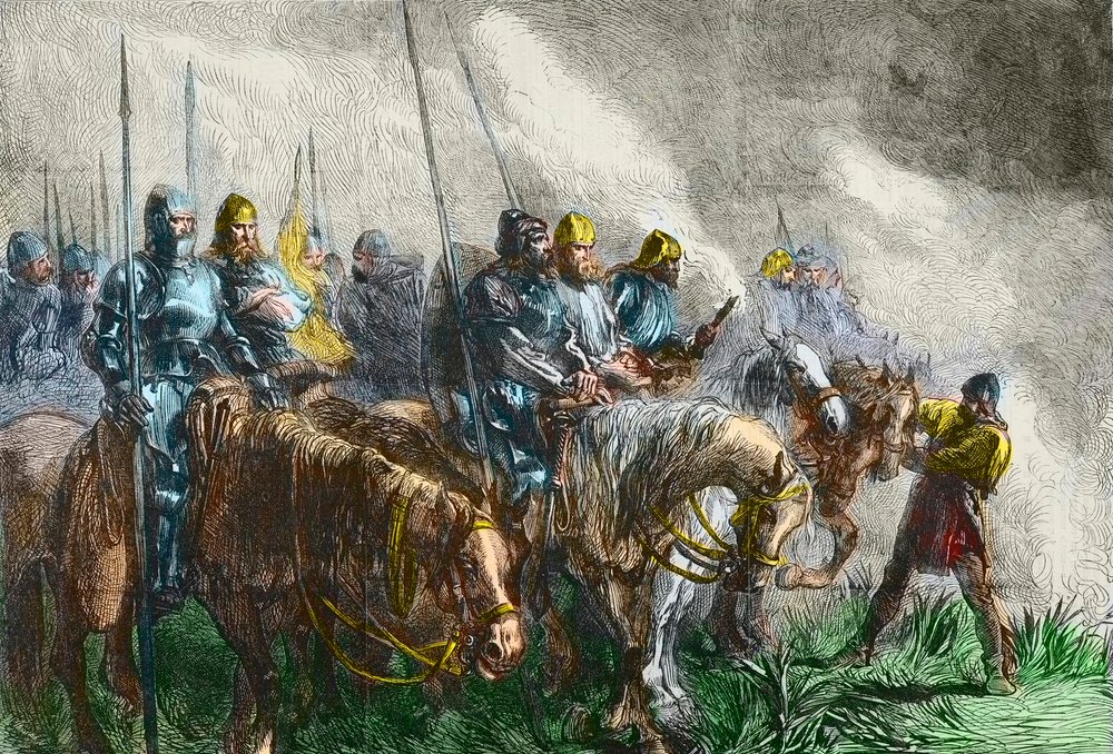 The morning of the battle of Agincourt - 100 years war: Battle of Azincourt (Pas-de-Calais) on 25 October 1415 by Unknown artist