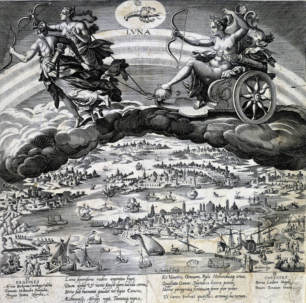 Zodiac sign Cancer. Moon, representation of the tank of Semelee ...