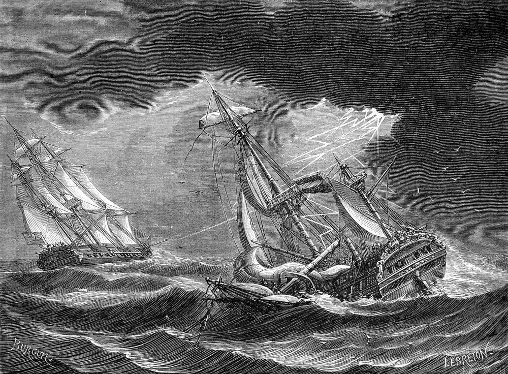 Captain Cook's ship spared, thanks to its lightning rod, near a Dutch ...