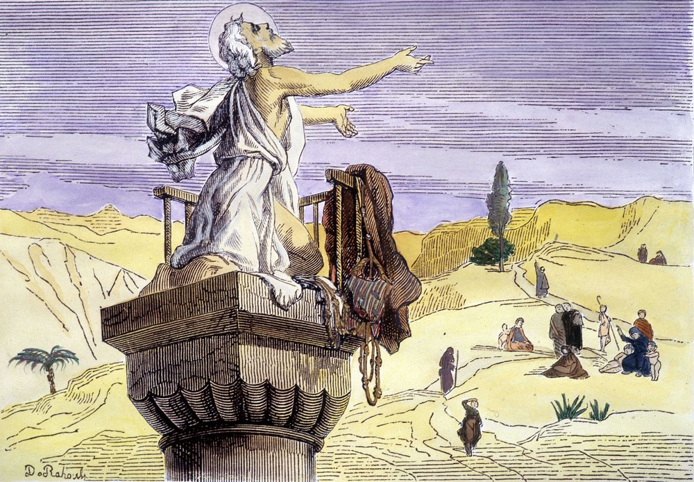 Saint Simeon the Stylite preaching on a column