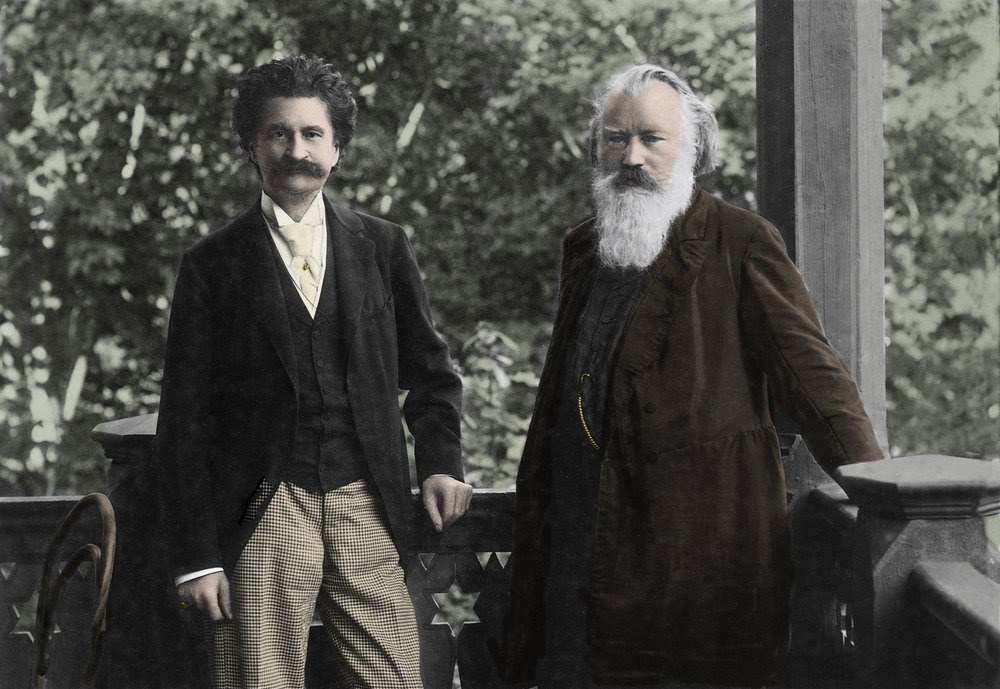 Johannes Brahms (1833-1897) with Johann Strauss (1825-1899) by Unknown photographer
