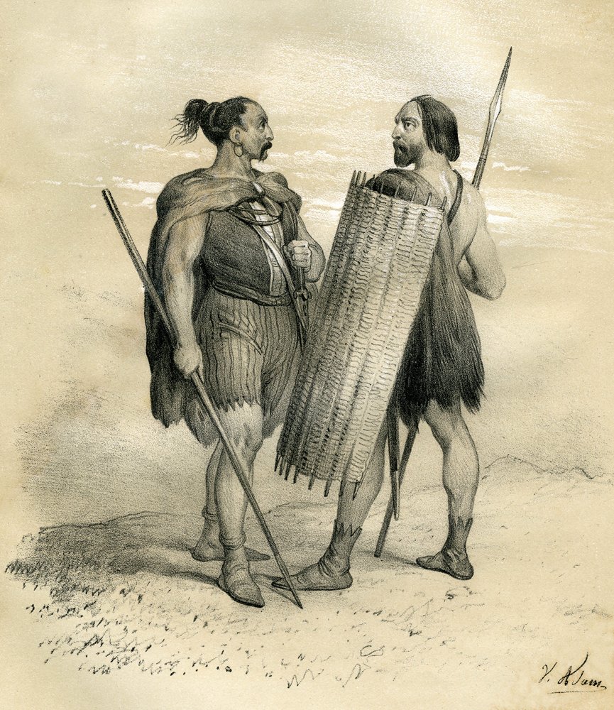 Franc and Sicamber Warriors Around the Year 254. The Sicambres Were a Germanic People South of the Lippe, Subordinated by the Romans in the 8th Century and Then Integrated into the Franc People. Engraving by Victor Adam in the Book 