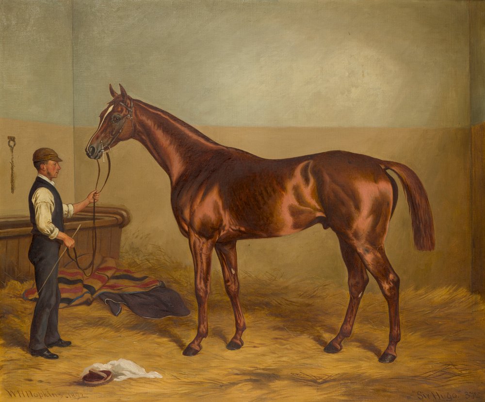 Sir Hugo as a three-year-old held by Groom in a Stable by W.H. Hopkins
