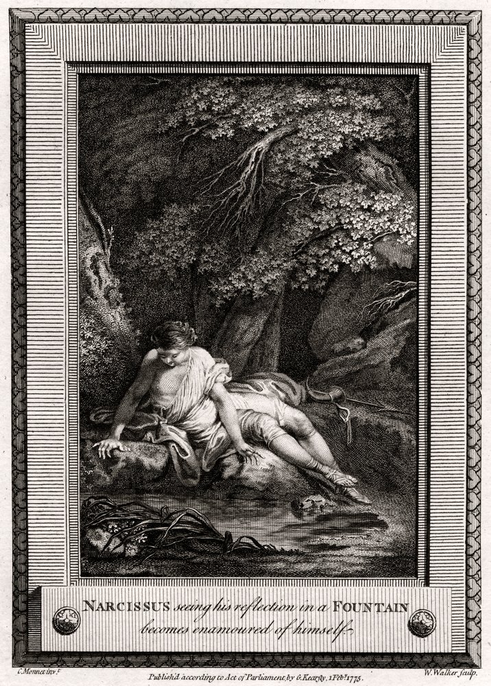 Narcissus seeing his reflection in a Fountain, 1775 by W. Walker