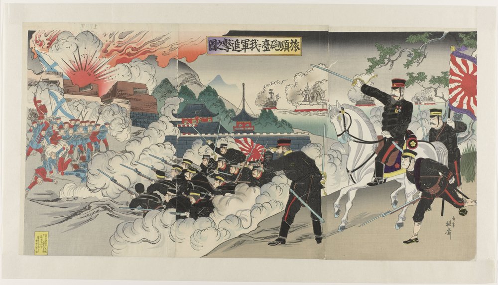 Our Army Storms the Cannons of Port Arthur by Watanabe Nobukazu