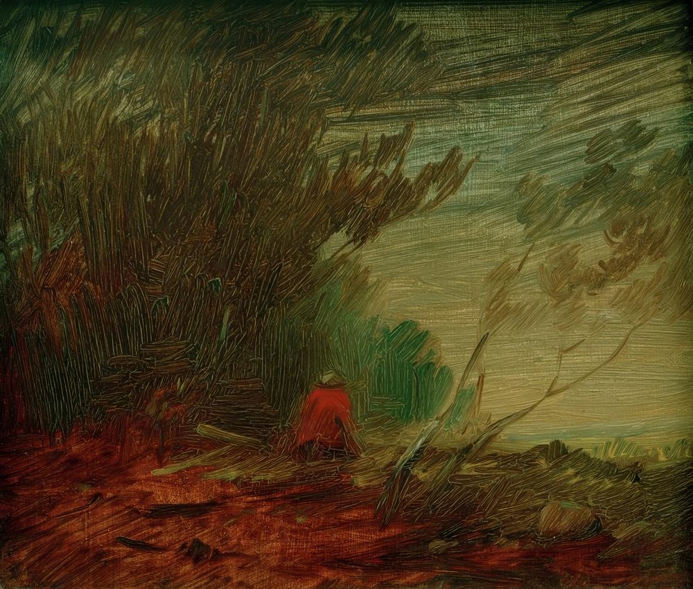 Autumnal Forest Edge with Seated Red Jacket by Wilhelm Busch