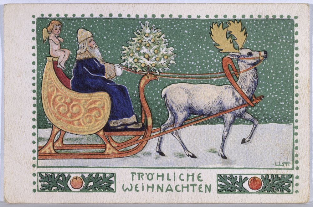 Postcard depicting Father Christmas on his sleigh, c. 1910 by Wilhelm List