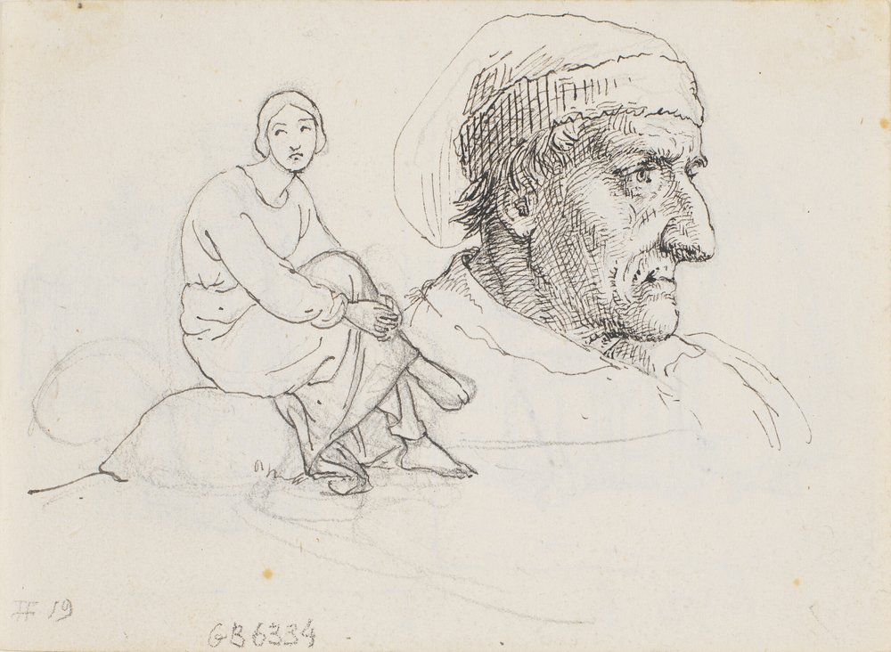 Study Head and Seated Woman by Wilhelm Marstrand