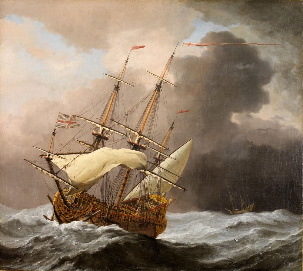 The English Ship Hampton Court in a Gale, 1678-80 by Willem van de Velde the Younger
