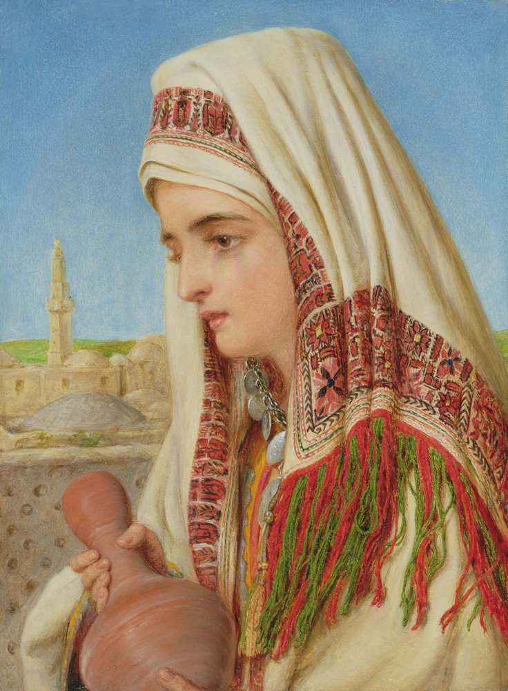 An Arab Woman with a head shawl carrying a water jug by William Gale