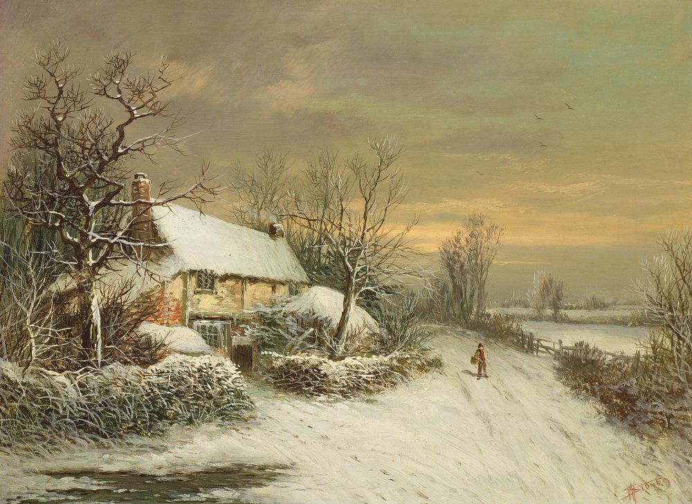 A Cottage in Winter, 19th century by William Oliver Stone