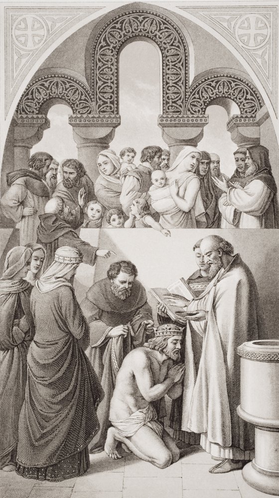 The Baptism of King Ethelbert of Kent by St. Augustine at Canterbury in 597, from 