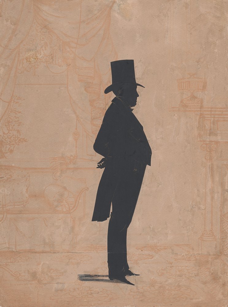 Silhouette of an Unknown Man in a Top Hat and Tails