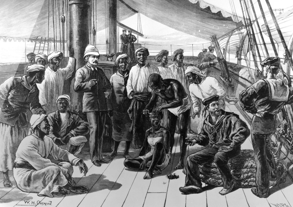 Mr Stanley and some of his African followers on board HMS Industry ...