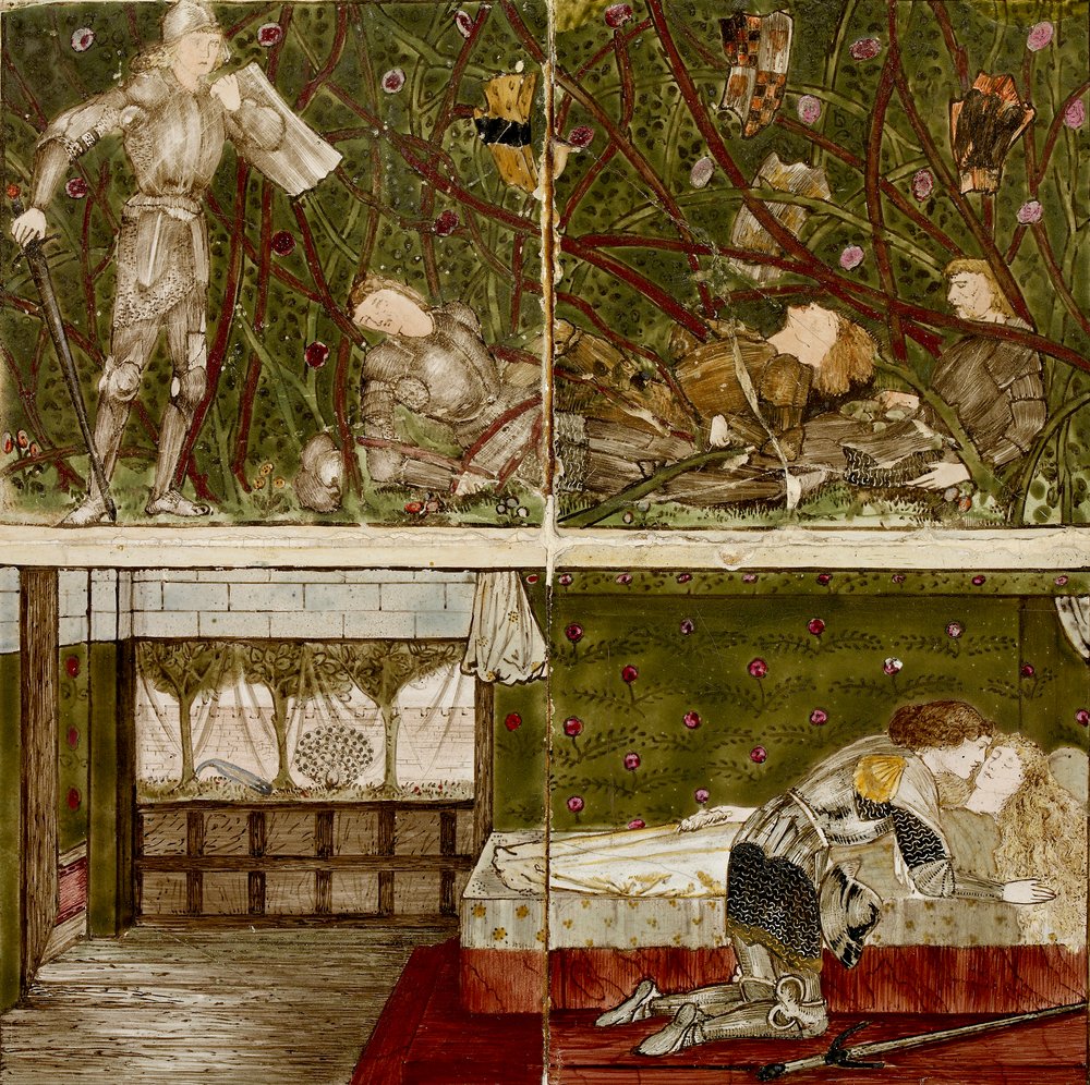 Sixteen Tiles Form Eight Illustrations of the 'Briar Rose' Tale