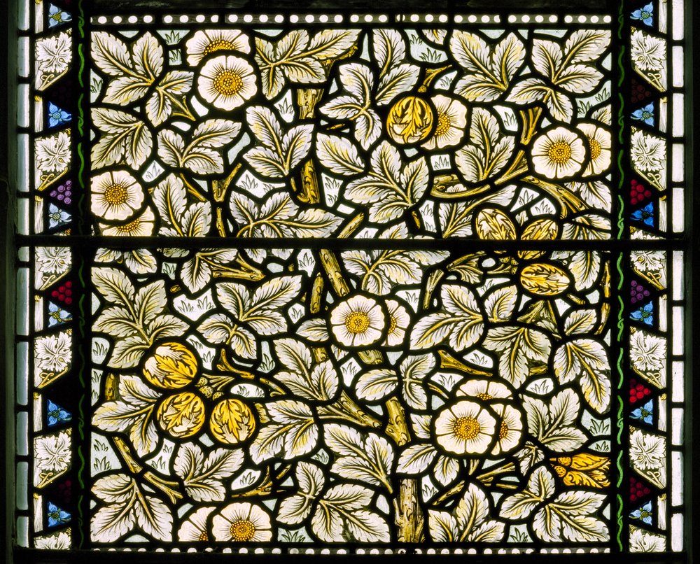 Kirkcaldy Old Kirk, Morris & Co., William Morris, Wild Roses & Hazelnuts, 1886 by William Morris