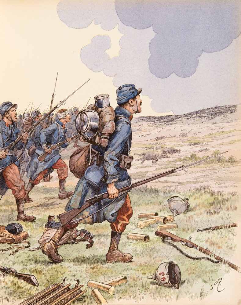 The Poilus during the Battle of the Marne during the First World War by pseudonym for Jacques Onfroy de Bréville Job