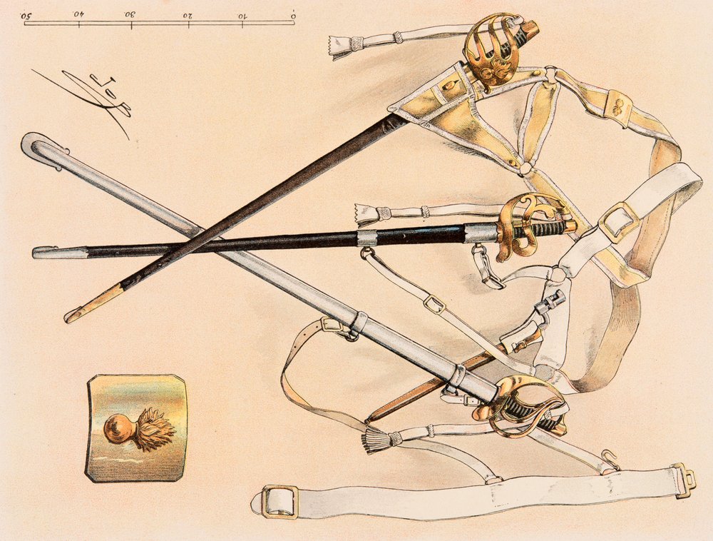 Outfit of French troops at all times: Cavalry Sabre by pseudonym for Jacques Onfroy de Bréville Job