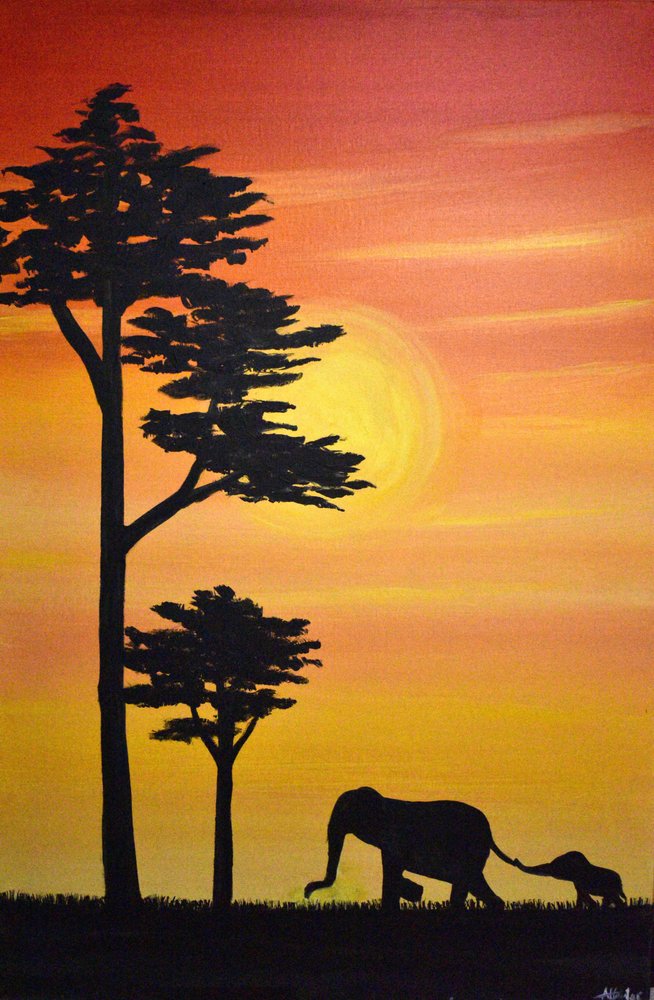 Elephant Family Sunset by Aisha Haider