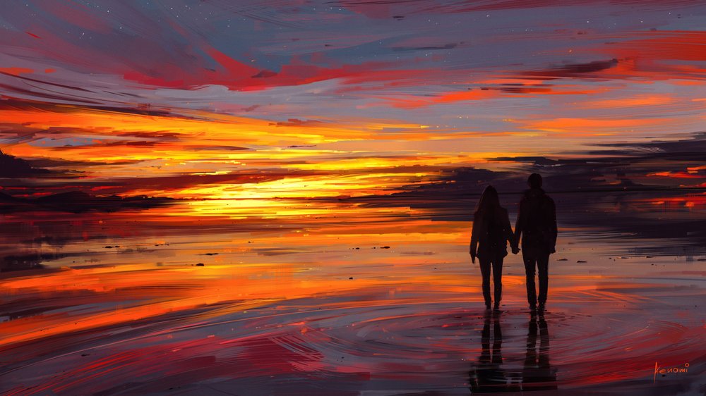 Romantic Sunset Beach Walk by Alena Aenami