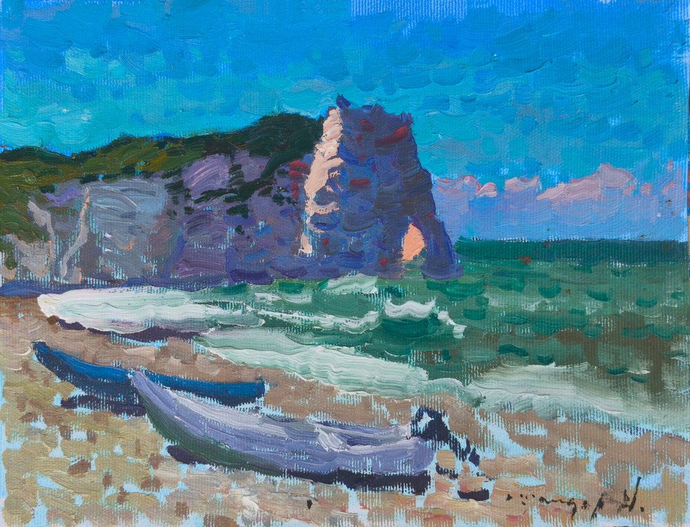 Ocean Cliffs and Boats by Alexander Shandor