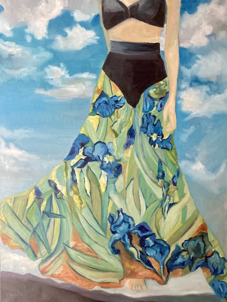 Woman in Flowing Iris Skirt by Alexandra Higgins