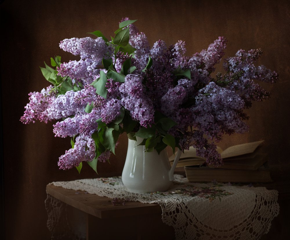 Lilac Still Life with Books by Alina Lankina