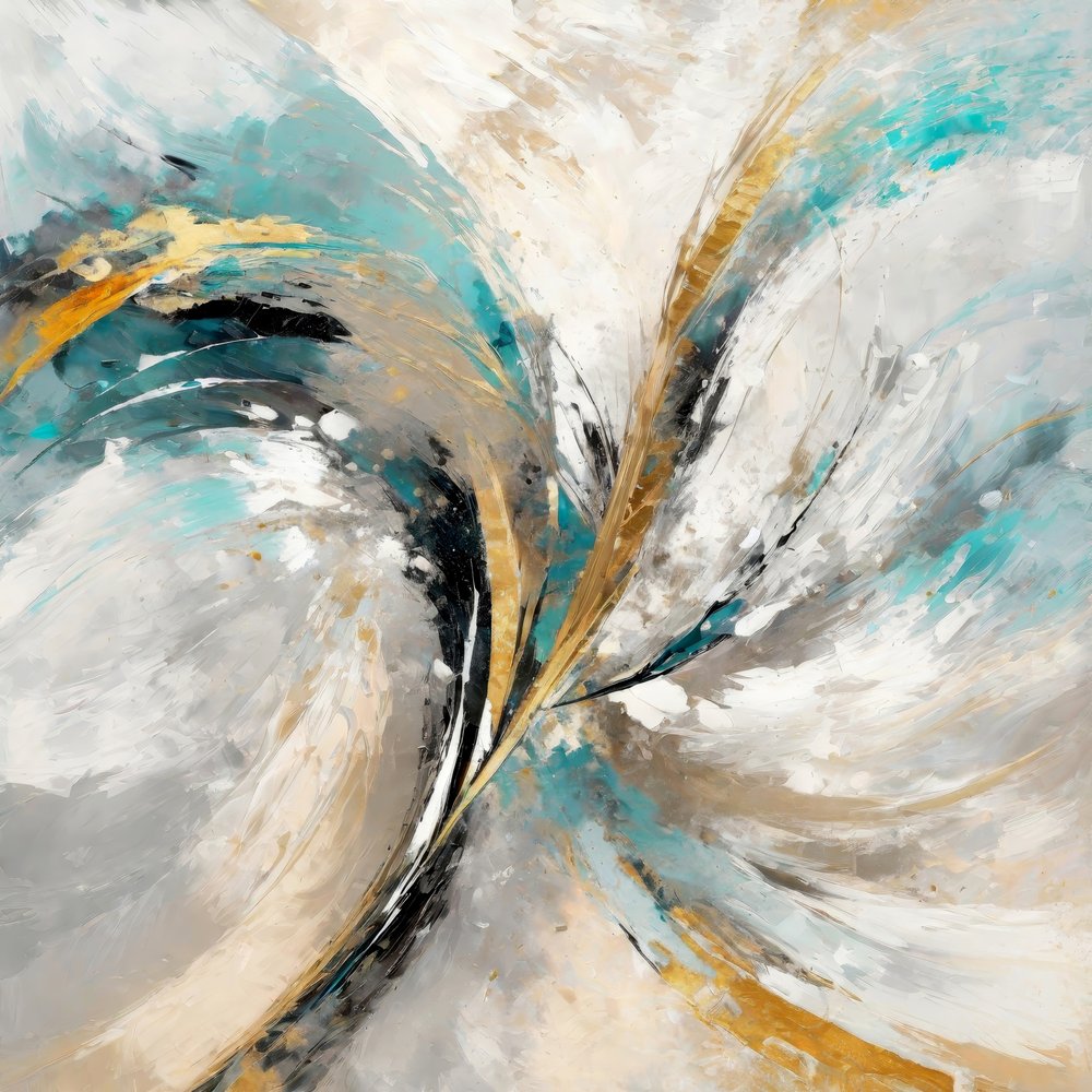 Dynamic Teal Gold Abstract by Alpenglow Workshop