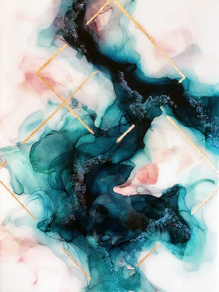 Abstract Teal Gold Flow by Alyson Storms