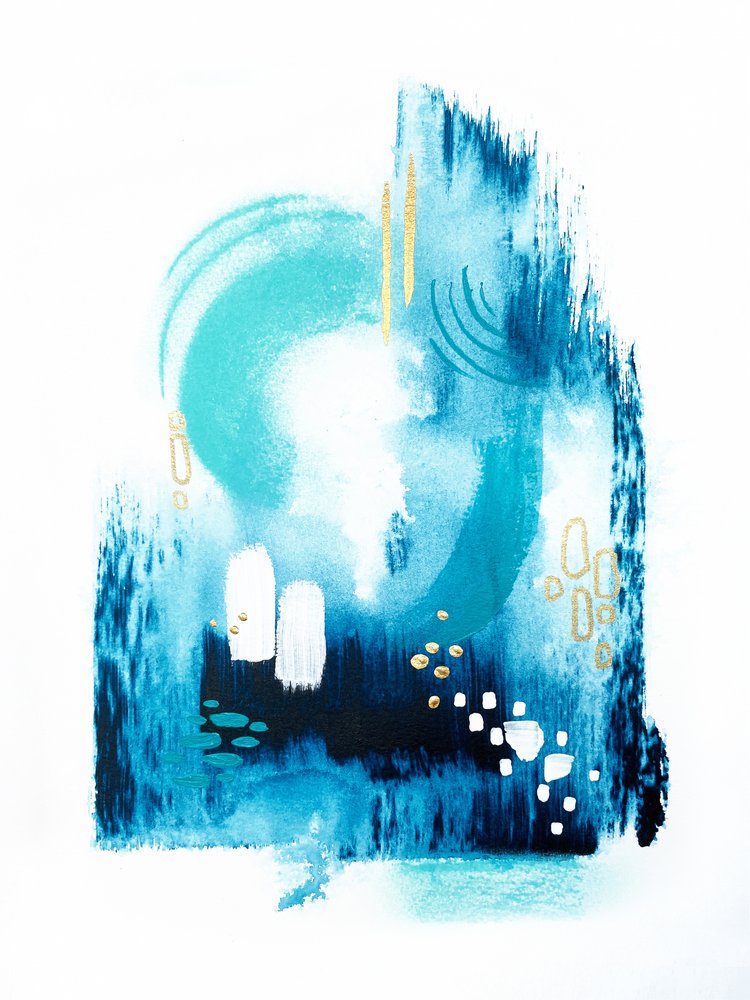 Blue Gold Abstract Flow by Alyson Storms