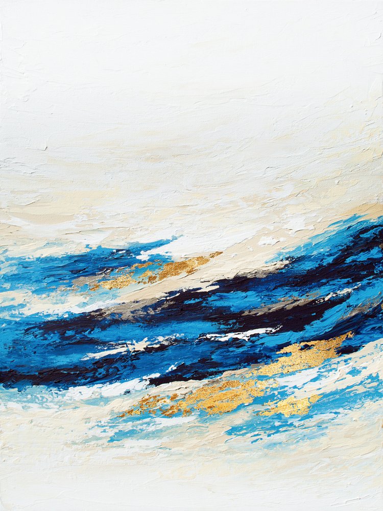 Blue Gold Ocean Waves by Alyson Storms