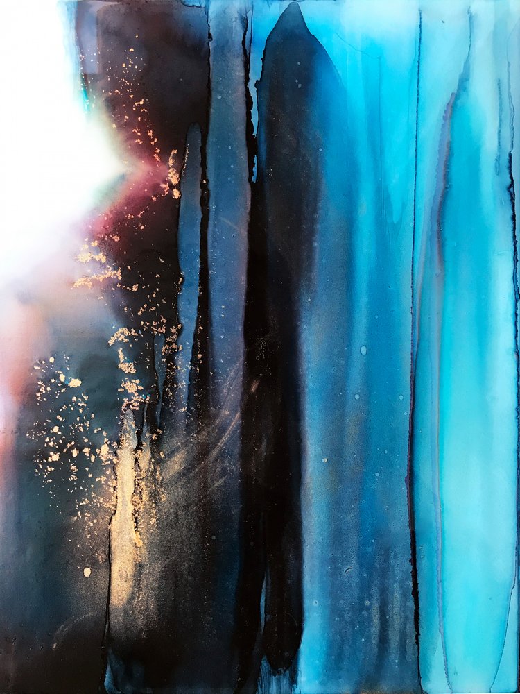 Deep Blue Gold Flow by Alyson Storms